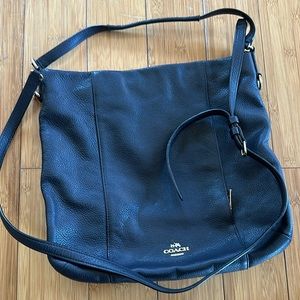 Coach leather navy sling bag zippered